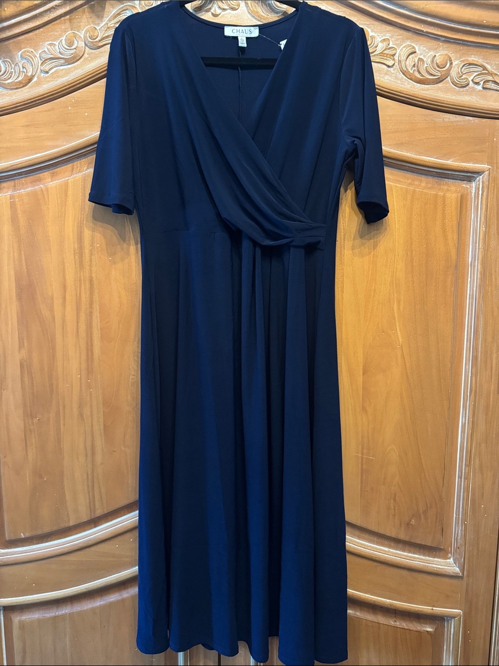 Chaus Navy Asymmetrical Wrap Dress